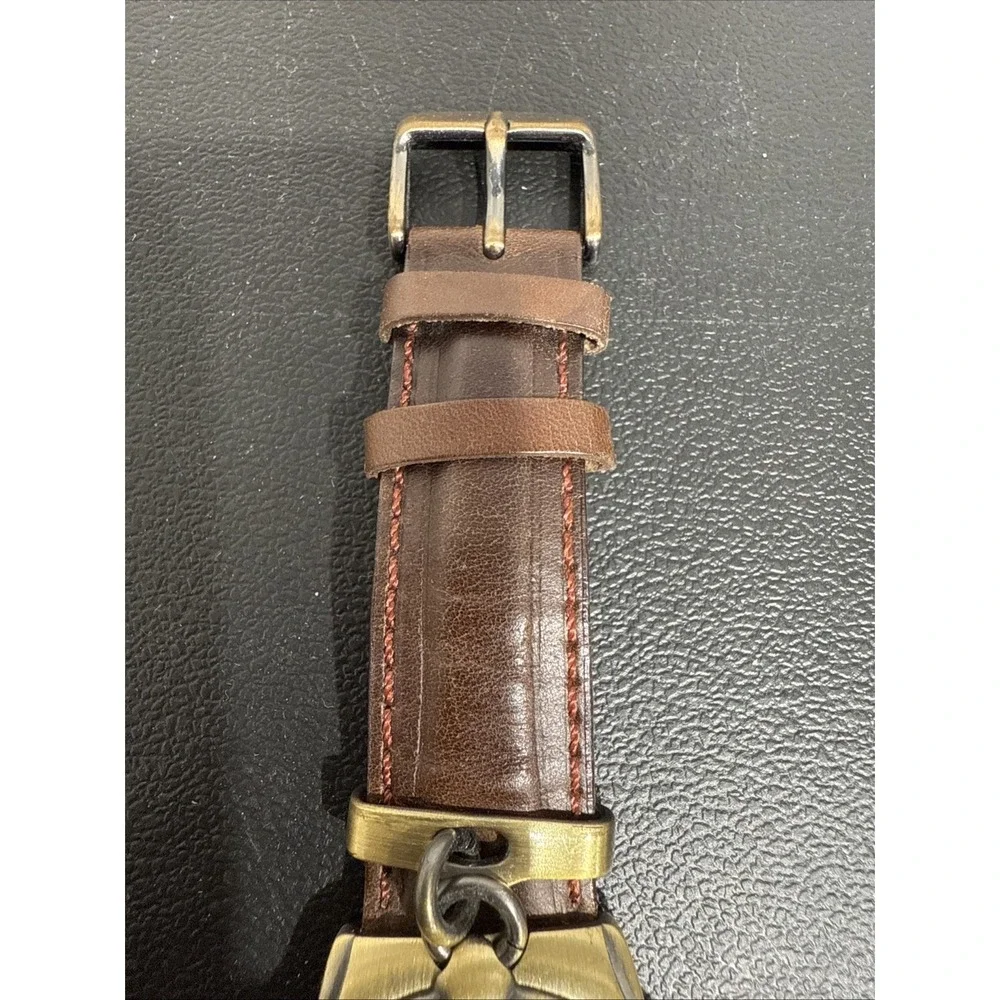 Bulova Harley-Davidson Quartz Wristwatch Gold Tone Brown Leather Band‎